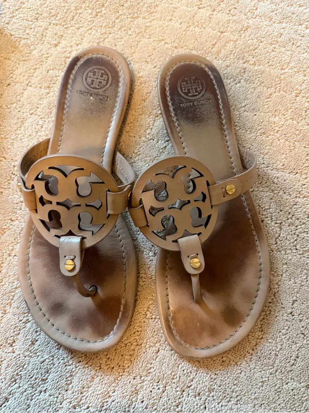 Tory Burch Tan Miller Logo Thong Sandals